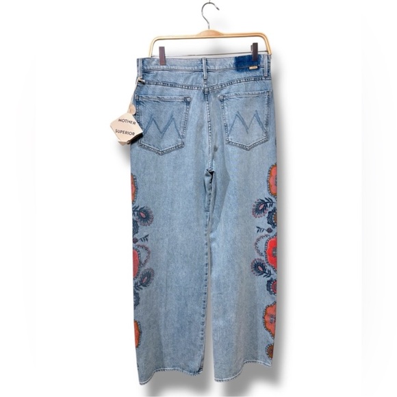 NWT MOTHER Lil' Maven Sneak Wide Leg High Waist Boho Printed Jeans Size 30 - Picture 5 of 8